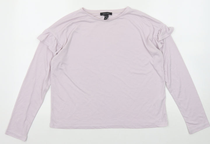 New Look Womens Purple Polyester Basic T-Shirt Size 6 Round Neck