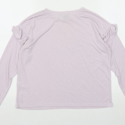New Look Womens Purple Polyester Basic T-Shirt Size 6 Round Neck