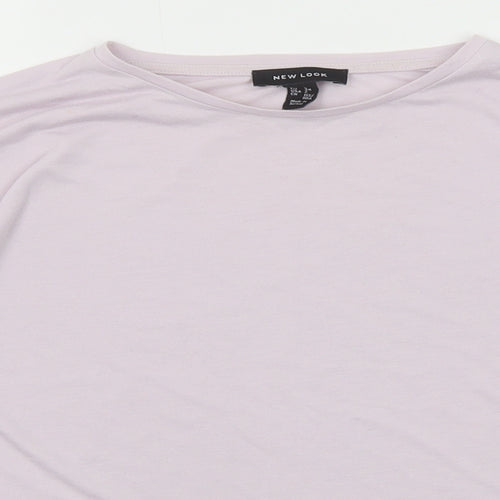 New Look Womens Purple Polyester Basic T-Shirt Size 6 Round Neck