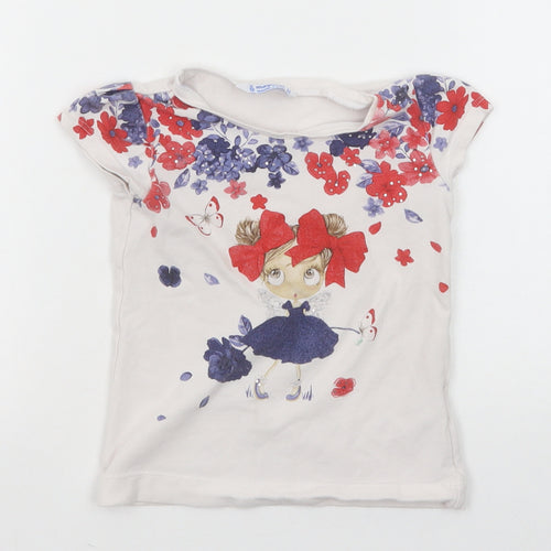 Mayoral Girls White Cotton Pullover T-Shirt Size 2 Years Round Neck Pullover