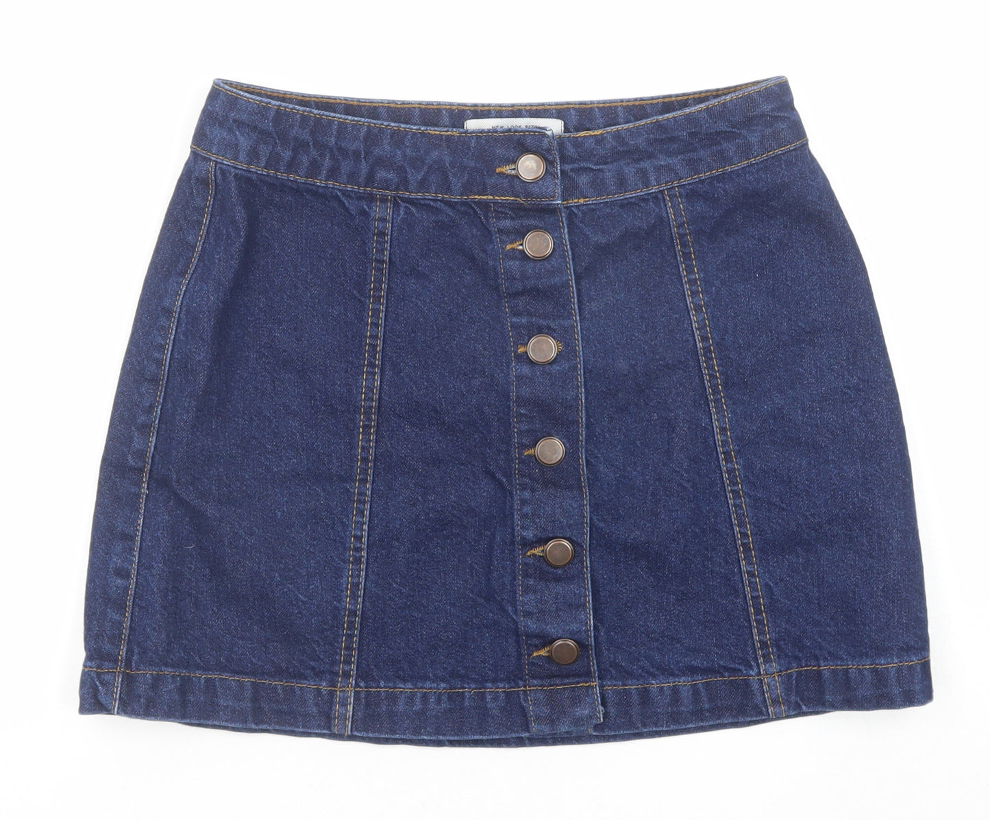 New Look Womens Blue Cotton Mini Skirt Size 10 Button