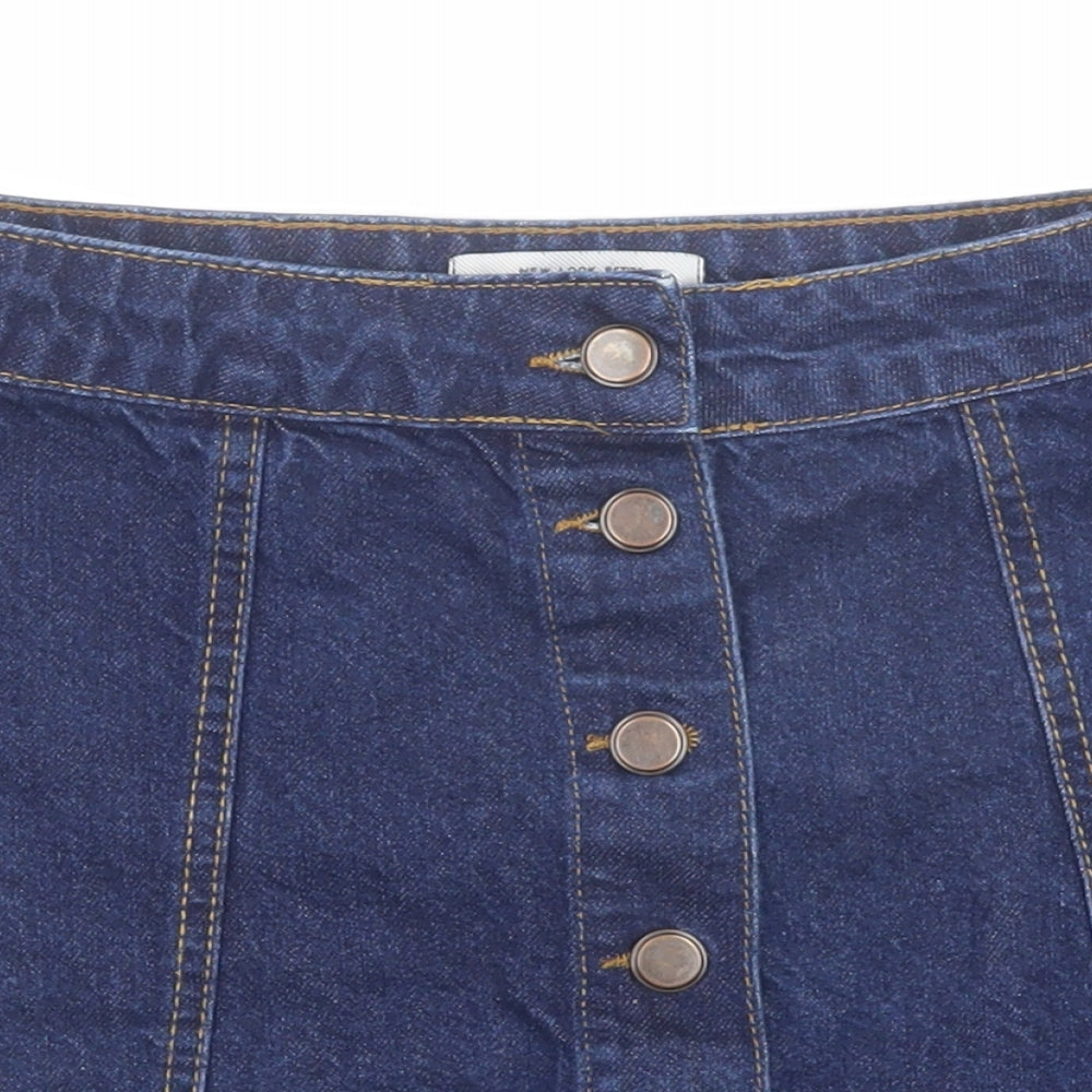 New Look Womens Blue Cotton Mini Skirt Size 10 Button
