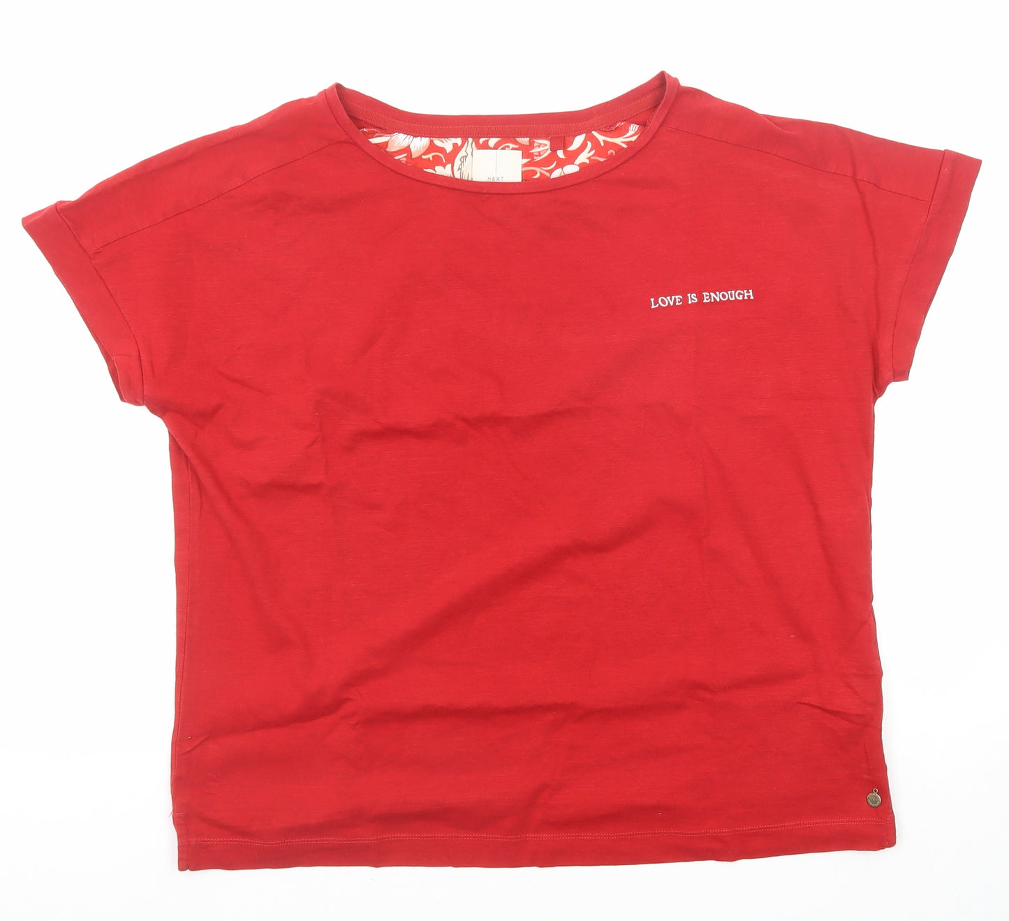 NEXT Womens Red Cotton Basic T-Shirt Size S Round Neck - Love Is Enough