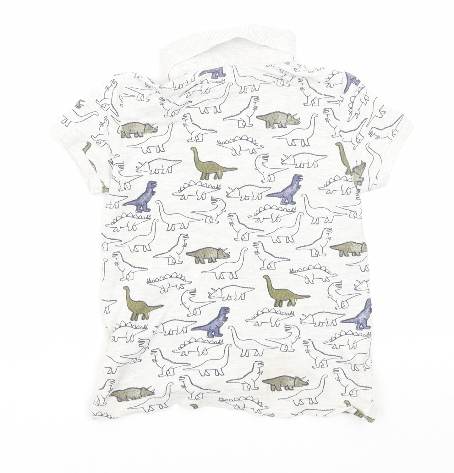 Mothercare Boys Grey Geometric Cotton Pullover Polo Size 4-5 Years Collared Button - Dinosaur Print