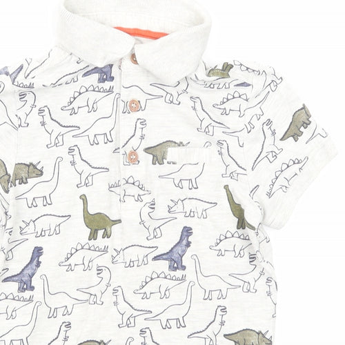 Mothercare Boys Grey Geometric Cotton Pullover Polo Size 4-5 Years Collared Button - Dinosaur Print
