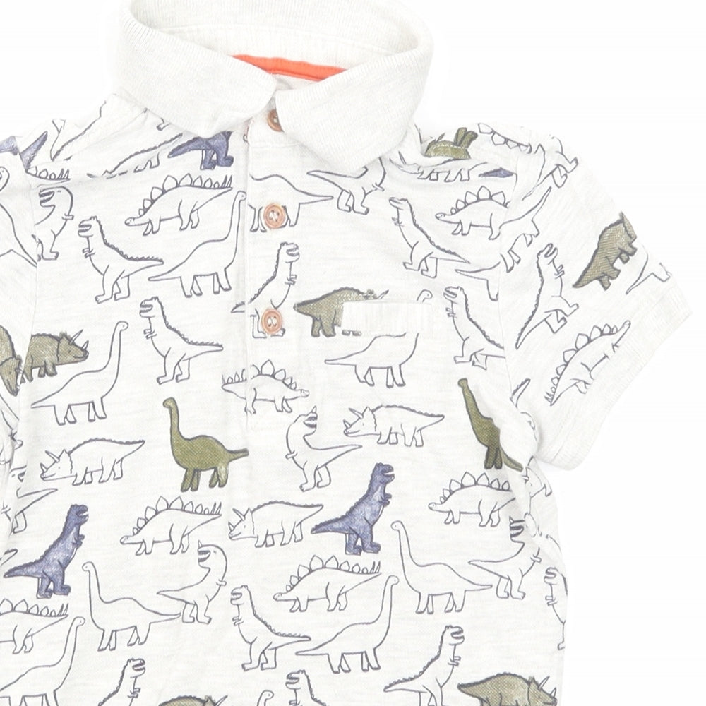 Mothercare Boys Grey Geometric Cotton Pullover Polo Size 4-5 Years Collared Button - Dinosaur Print