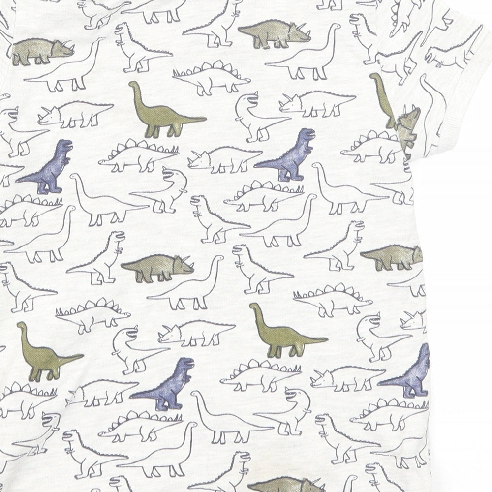 Mothercare Boys Grey Geometric Cotton Pullover Polo Size 4-5 Years Collared Button - Dinosaur Print