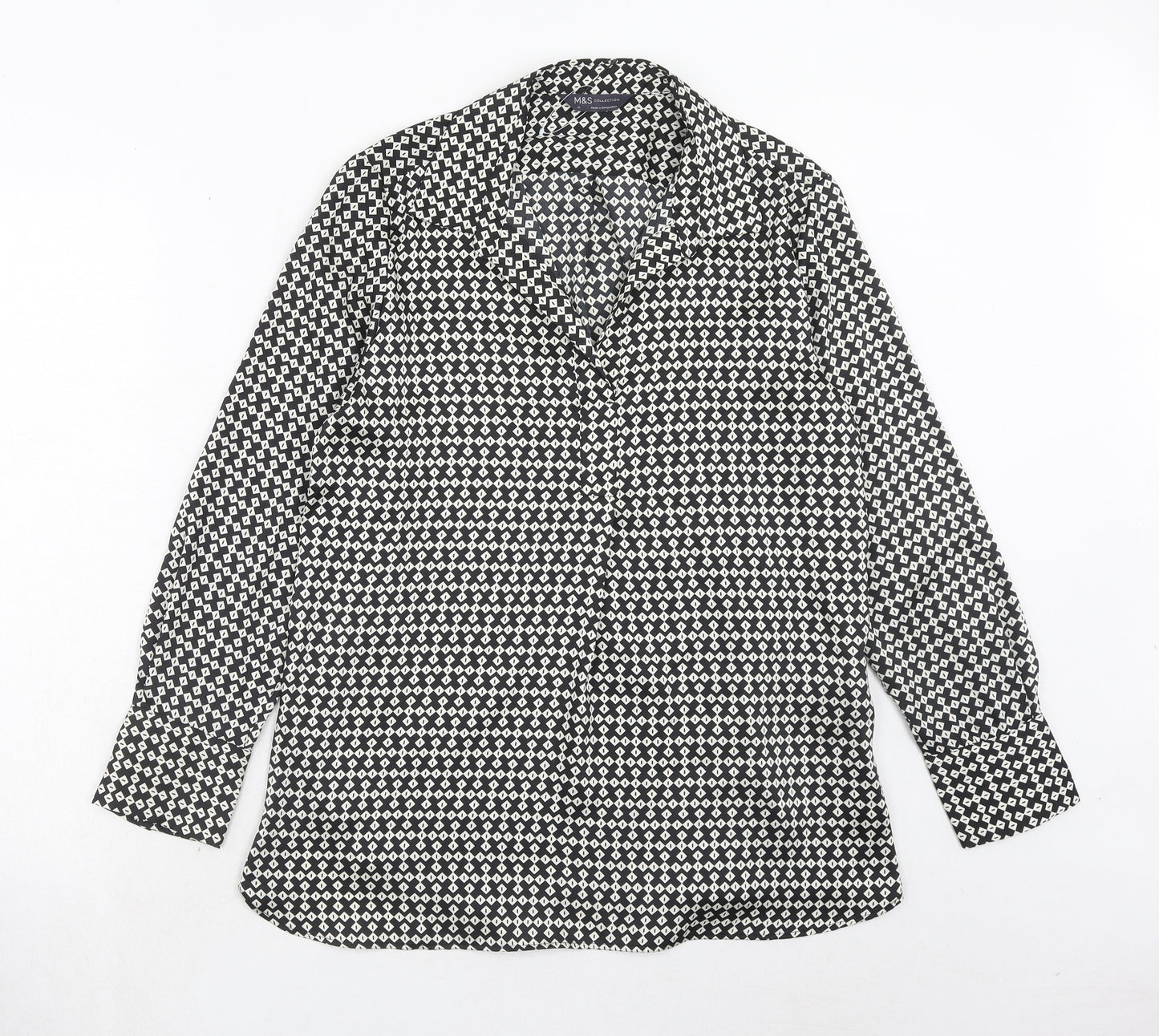 Marks and Spencer Womens Beige Geometric Polyester Basic Blouse Size 12 Collared