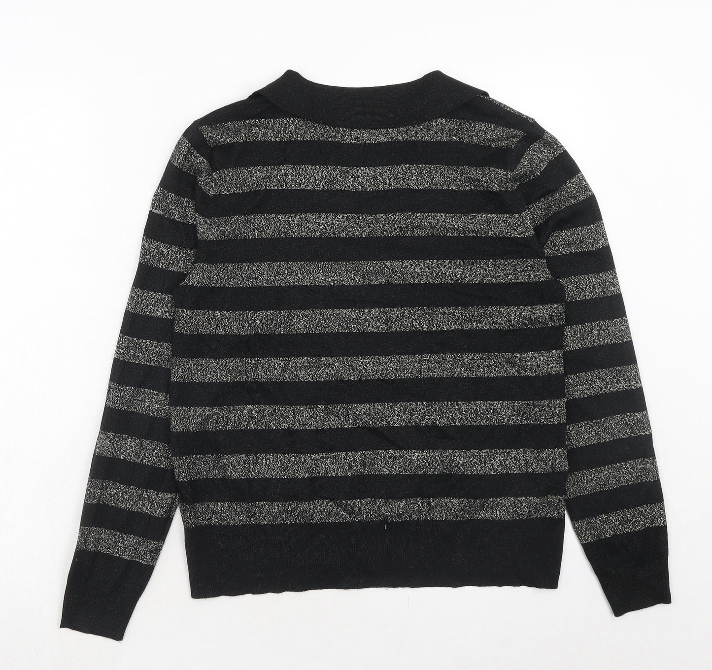 Marks and Spencer Womens Black V-Neck Striped Viscose Pullover Jumper Size M
