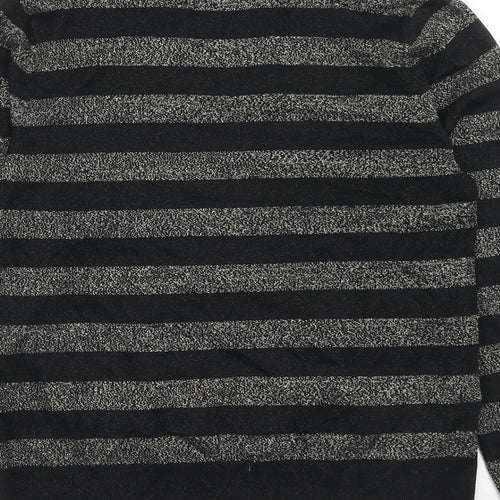 Marks and Spencer Womens Black V-Neck Striped Viscose Pullover Jumper Size M