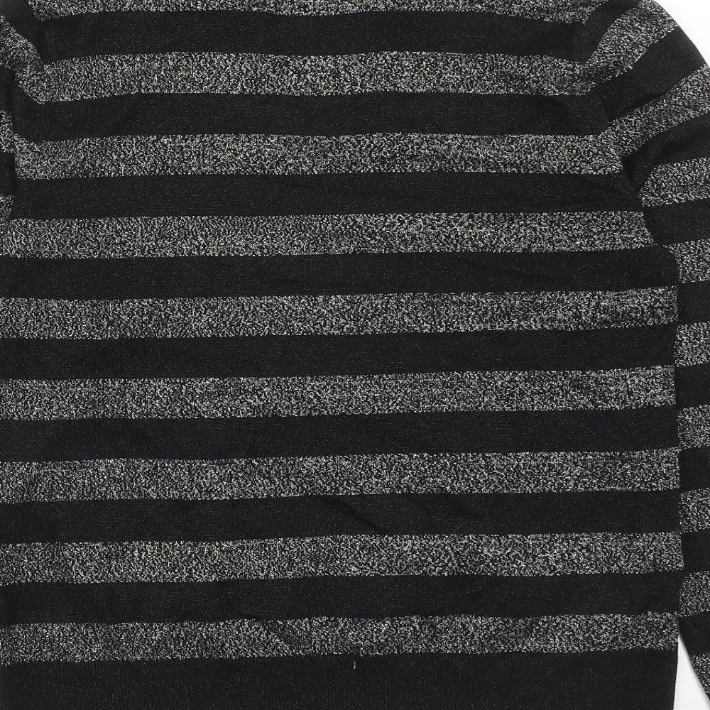 Marks and Spencer Womens Black V-Neck Striped Viscose Pullover Jumper Size M