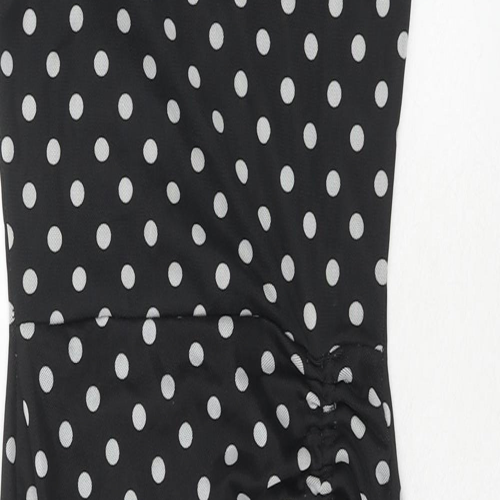 PRETTYLITTLETHING Womens Black Polka Dot Polyester Bodycon Size 10 Square Neck Pullover