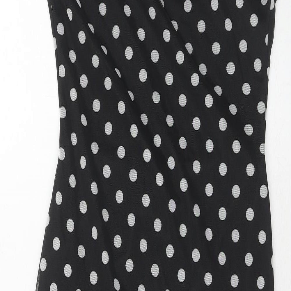 PRETTYLITTLETHING Womens Black Polka Dot Polyester Bodycon Size 10 Square Neck Pullover