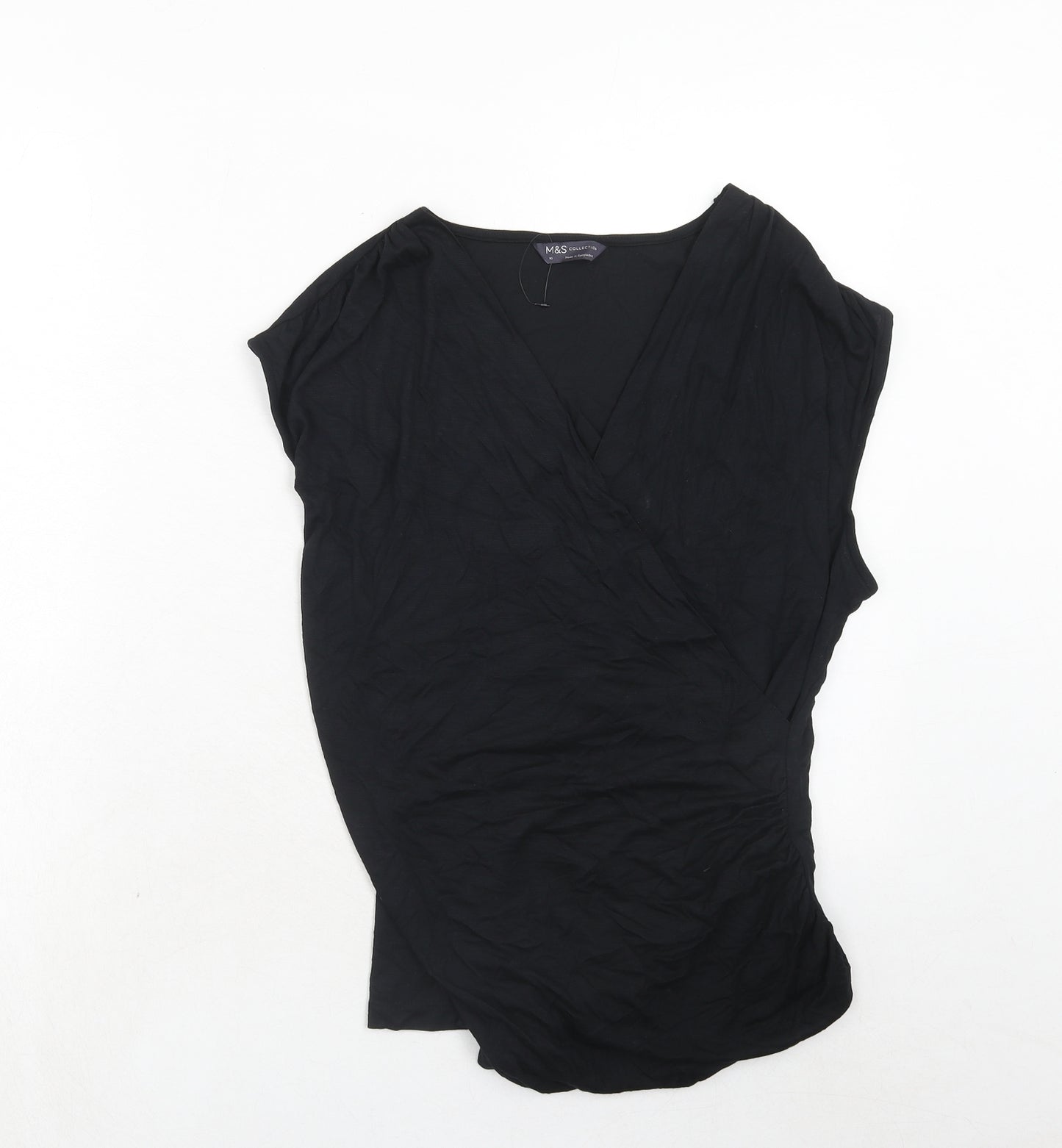 Marks and Spencer Womens Black Viscose Basic Blouse Size 16 V-Neck