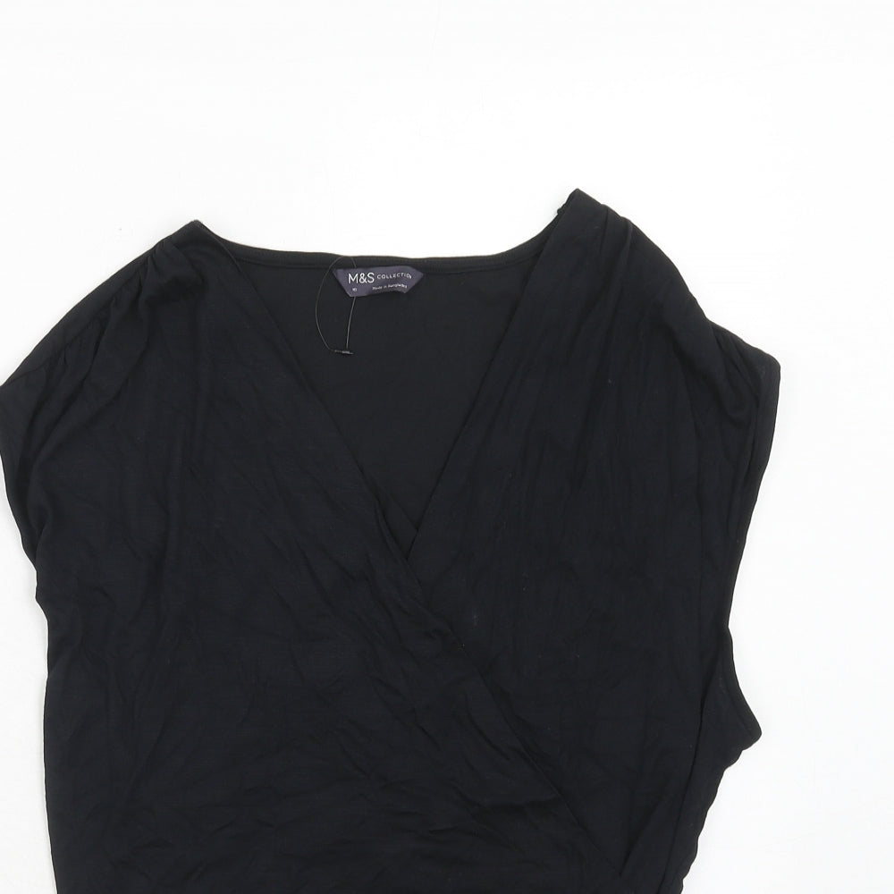 Marks and Spencer Womens Black Viscose Basic Blouse Size 16 V-Neck