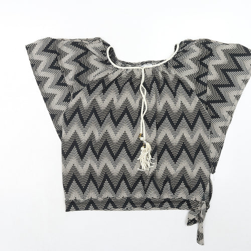Blue vanilla Womens Black Geometric Polyester Basic Blouse Size S Round Neck