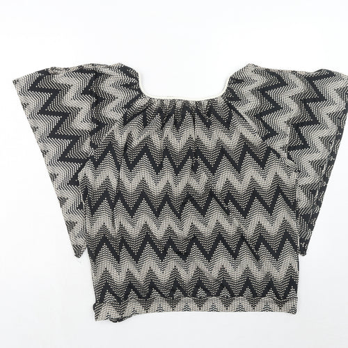 Blue vanilla Womens Black Geometric Polyester Basic Blouse Size S Round Neck