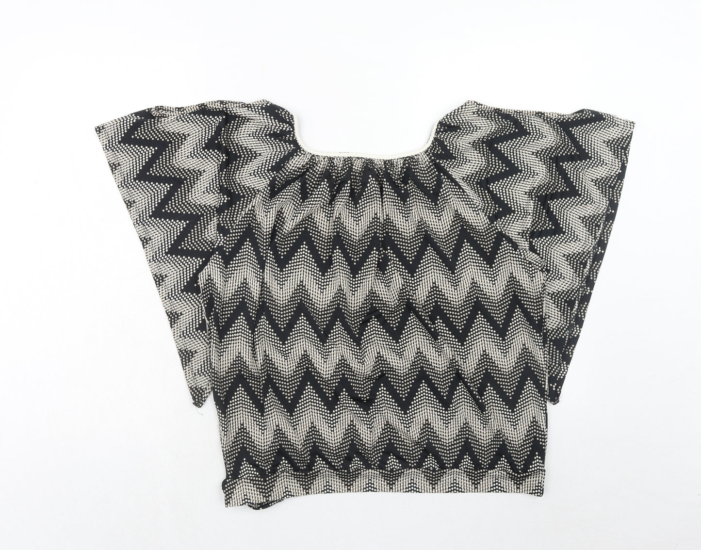 Blue vanilla Womens Black Geometric Polyester Basic Blouse Size S Round Neck