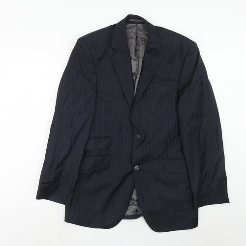 John Lewis Mens Blue Striped Wool Jacket Suit Jacket Size 38 Regular
