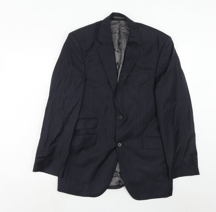 John Lewis Mens Blue Striped Wool Jacket Suit Jacket Size 38 Regular