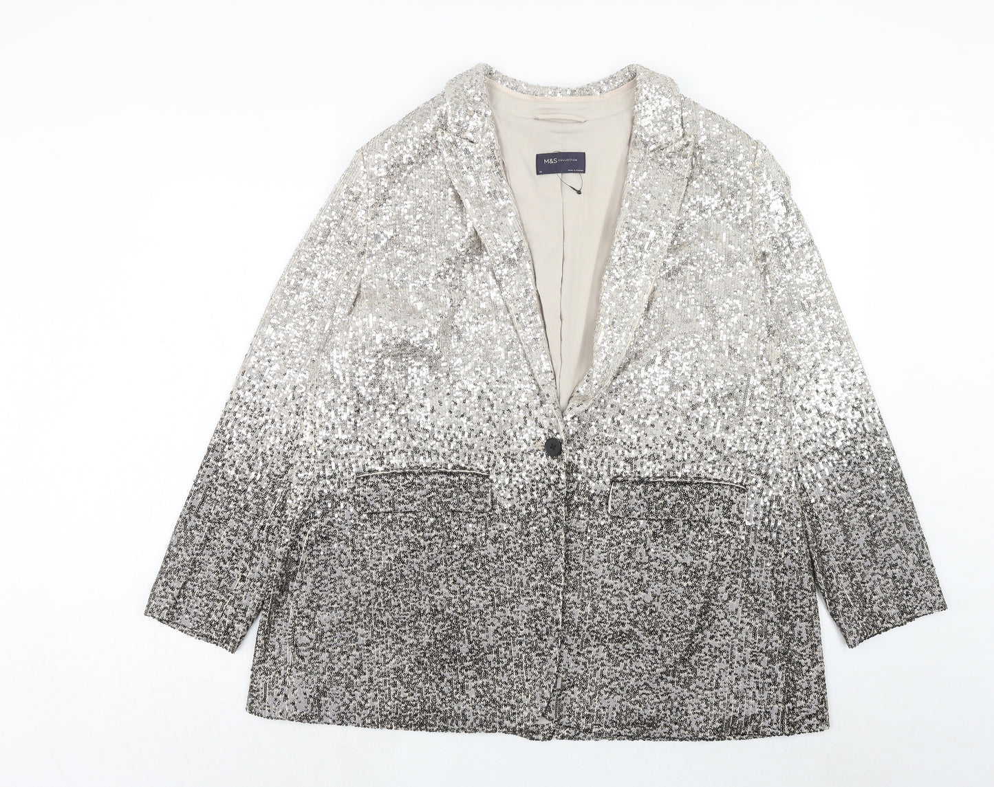 Marks and Spencer Womens Beige Polyester Jacket Blazer Size 20 - Sequin
