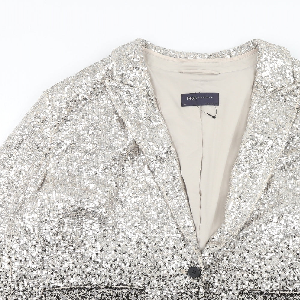 Marks and Spencer Womens Beige Polyester Jacket Blazer Size 20 - Sequin