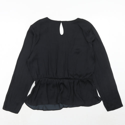 Marks and Spencer Womens Black Polyester Basic Blouse Size 16 V-Neck