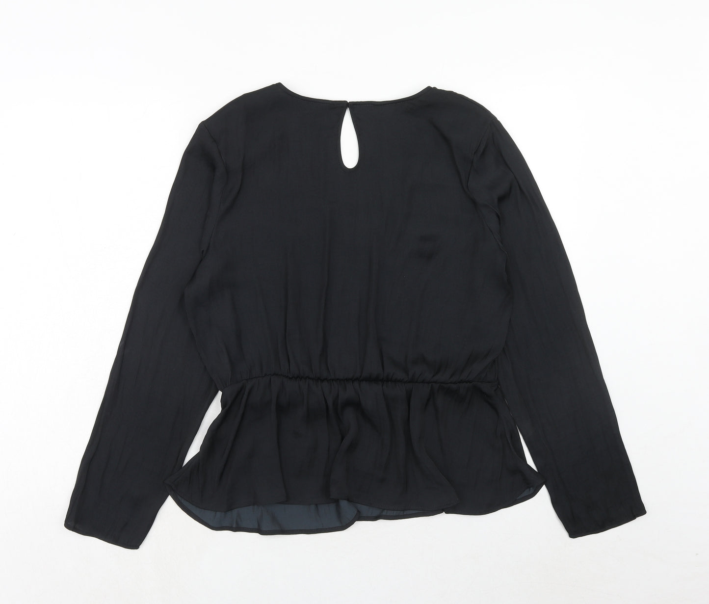Marks and Spencer Womens Black Polyester Basic Blouse Size 16 V-Neck