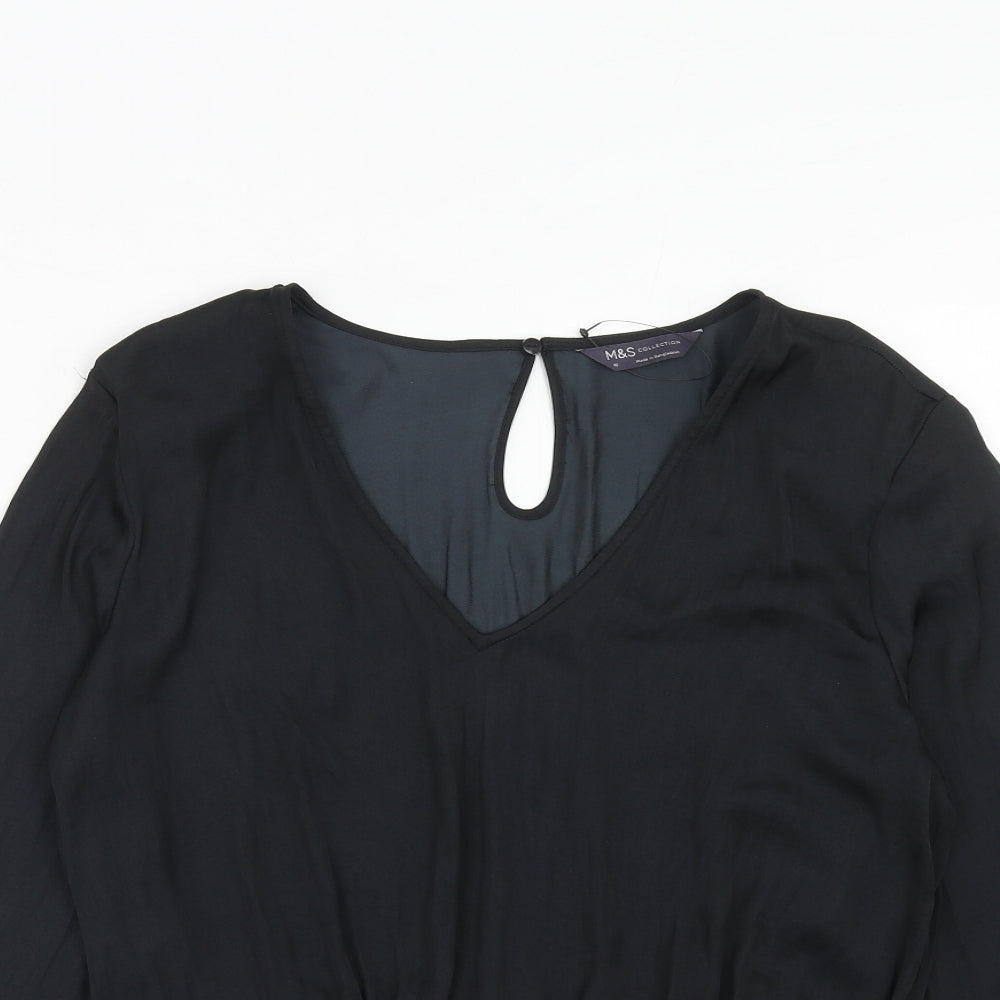 Marks and Spencer Womens Black Polyester Basic Blouse Size 16 V-Neck