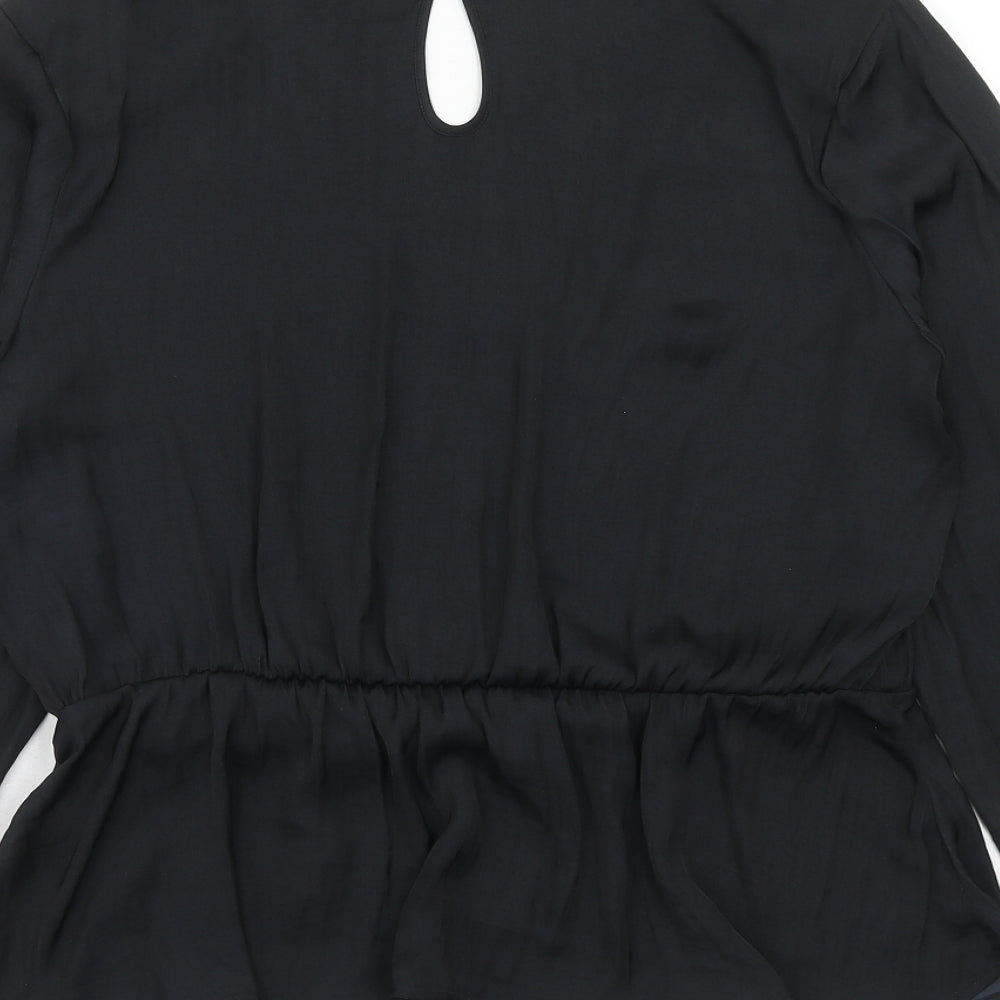 Marks and Spencer Womens Black Polyester Basic Blouse Size 16 V-Neck