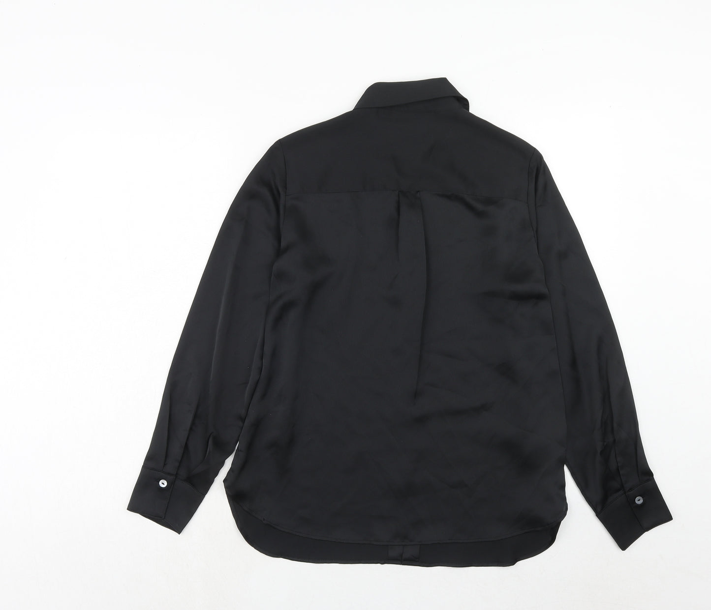 Marks and Spencer Womens Black Polyester Basic Button-Up Size 8 Collared