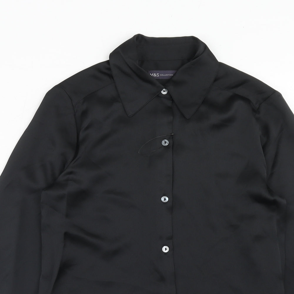 Marks and Spencer Womens Black Polyester Basic Button-Up Size 8 Collared