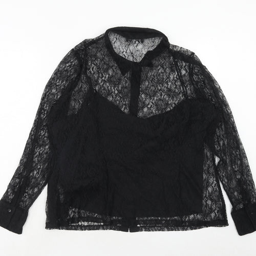 Marks and Spencer Womens Black Polyamide Basic Button-Up Size 20 Collared