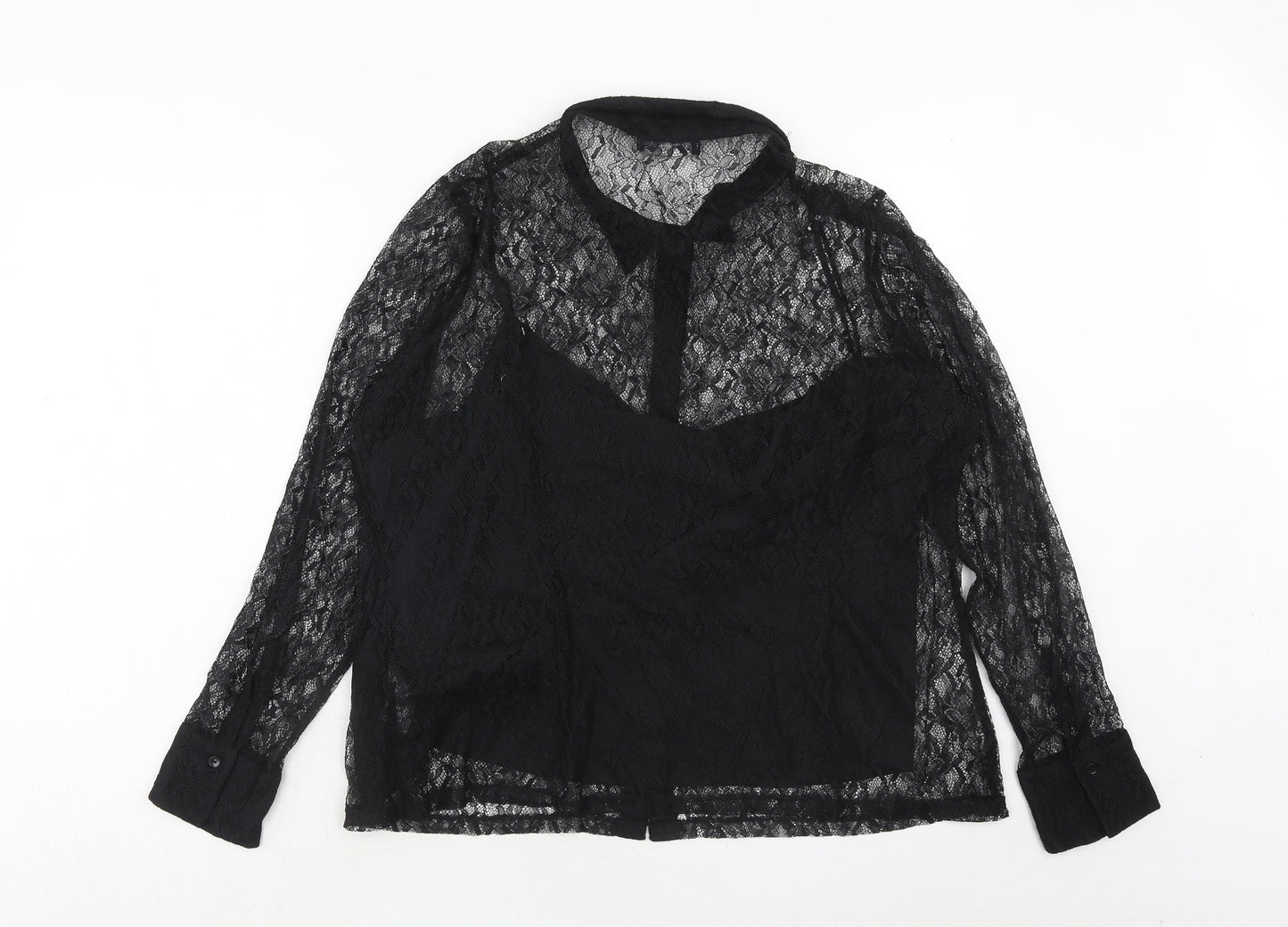 Marks and Spencer Womens Black Polyamide Basic Button-Up Size 20 Collared