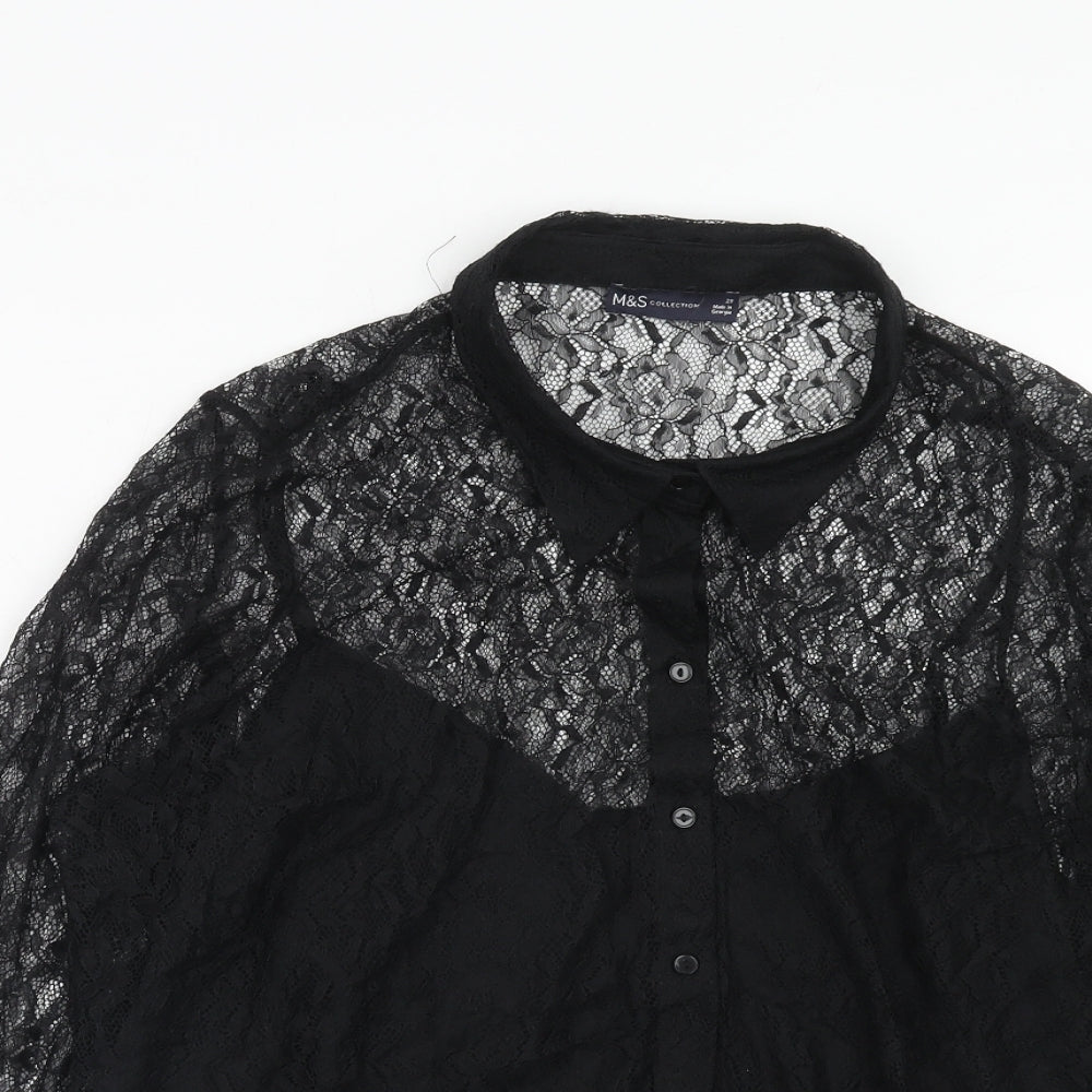 Marks and Spencer Womens Black Polyamide Basic Button-Up Size 20 Collared