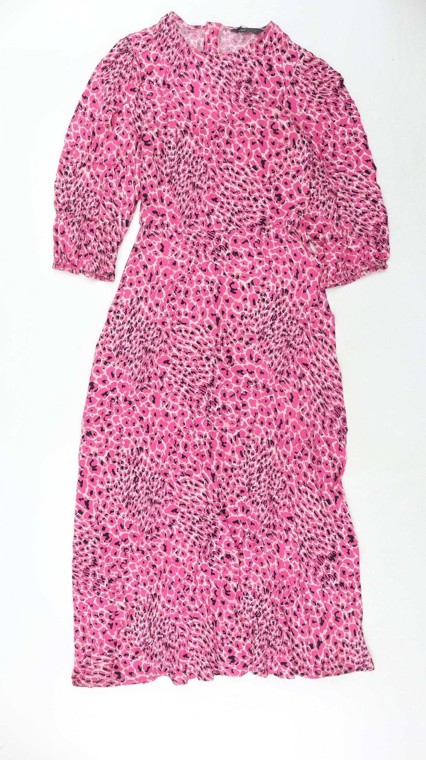 Marks and Spencer Womens Pink Geometric Viscose A-Line Size 8 Round Neck Zip