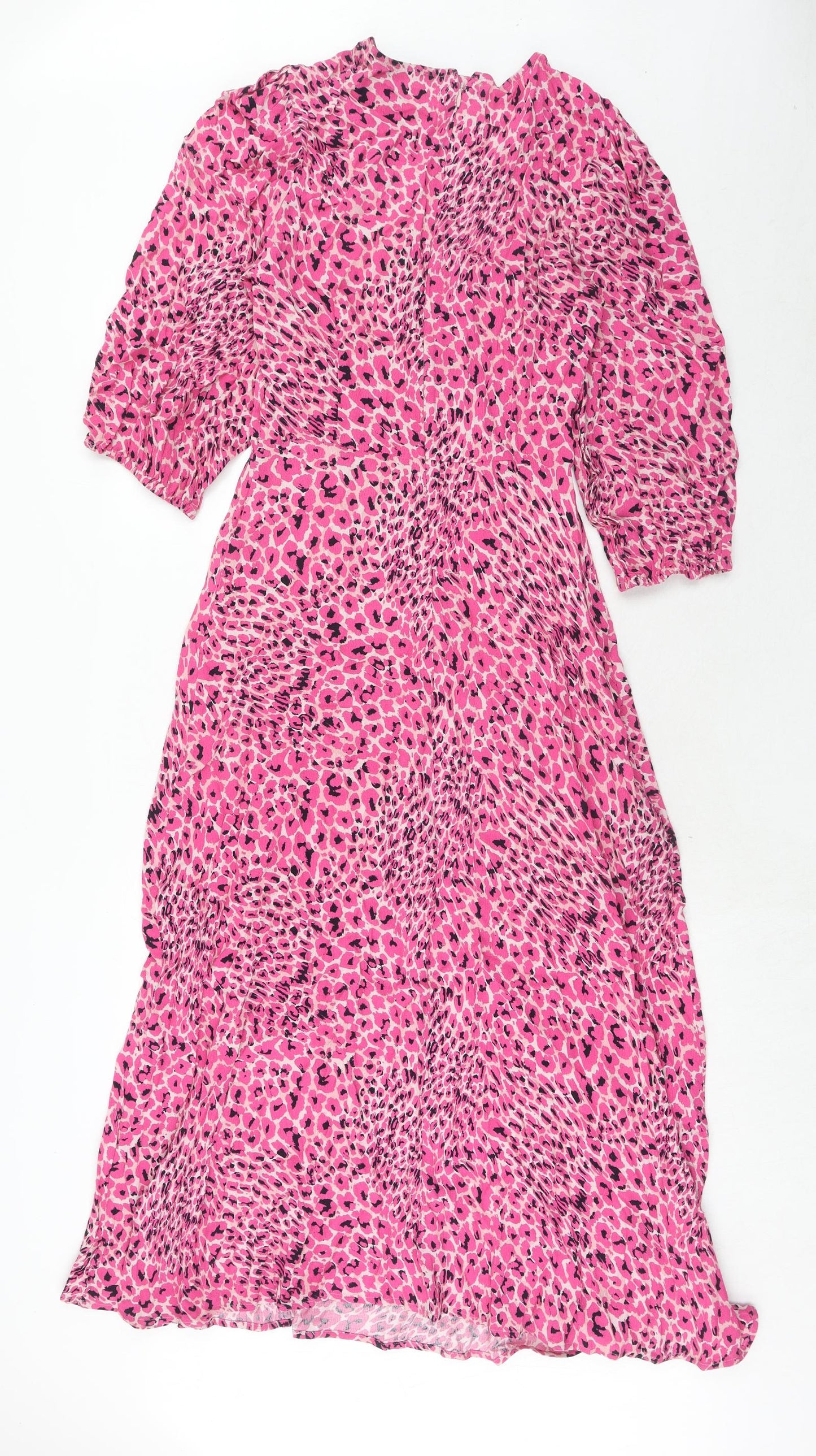 Marks and Spencer Womens Pink Geometric Viscose A-Line Size 8 Round Neck Zip