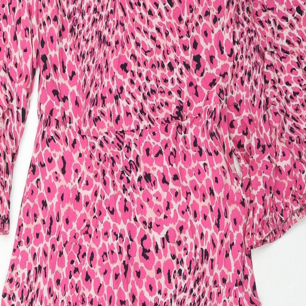 Marks and Spencer Womens Pink Geometric Viscose A-Line Size 8 Round Neck Zip