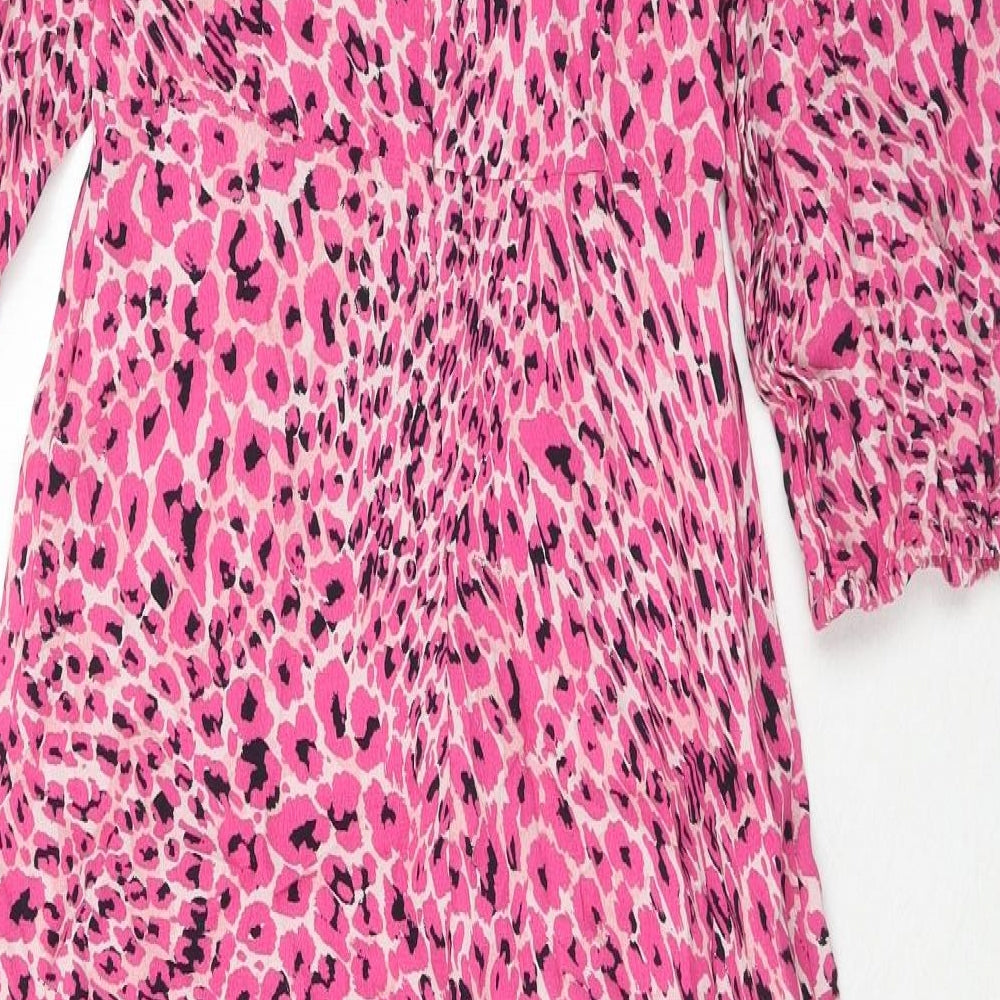 Marks and Spencer Womens Pink Geometric Viscose A-Line Size 8 Round Neck Zip