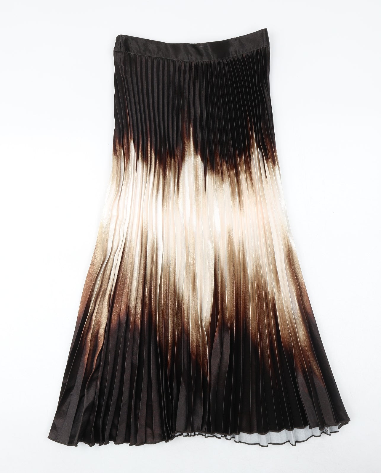 Marks and Spencer Womens Brown Geometric Polyester Pleated Skirt Size 8