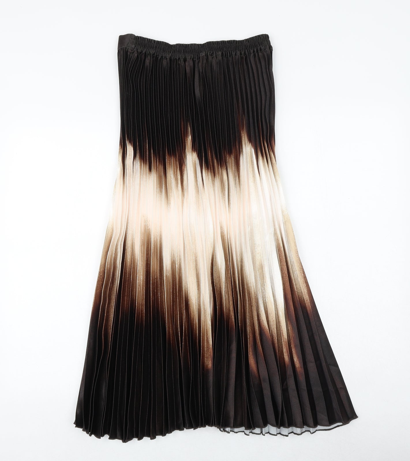 Marks and Spencer Womens Brown Geometric Polyester Pleated Skirt Size 8