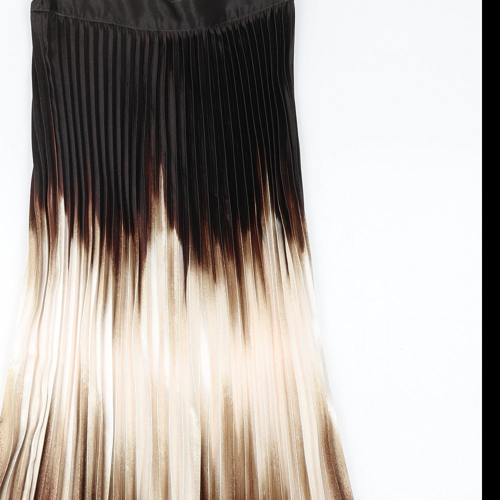 Marks and Spencer Womens Brown Geometric Polyester Pleated Skirt Size 8