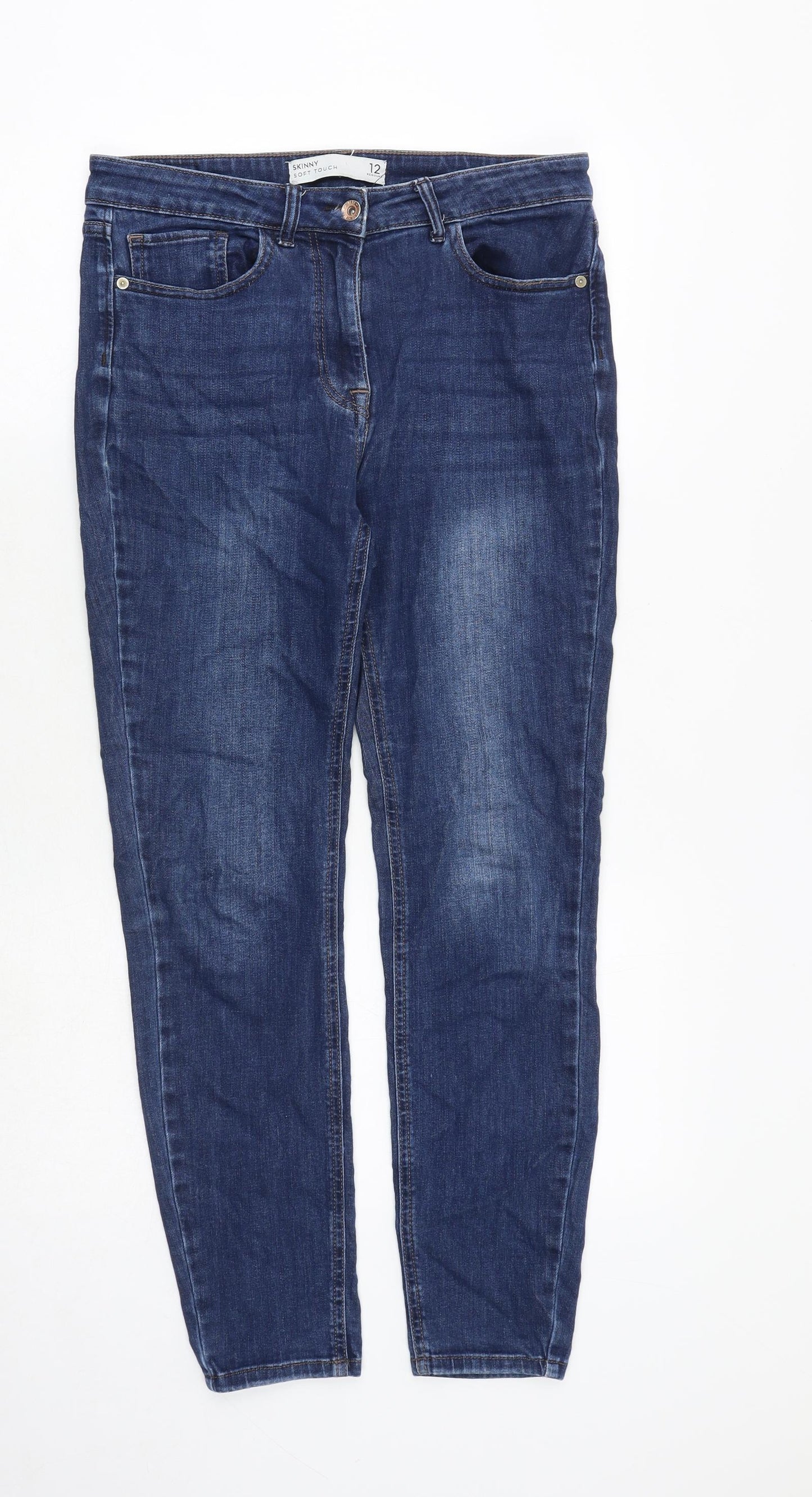 NEXT Womens Blue Cotton Skinny Jeans Size 12 Regular Zip