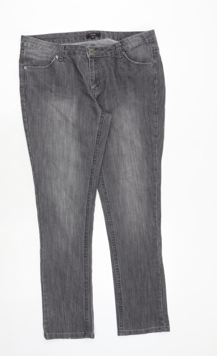 Therapy Womens Grey Cotton Skinny Jeans Size 16 Extra-Slim Zip