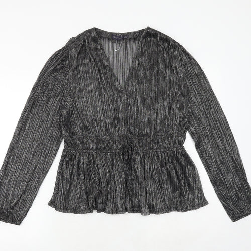 Marks and Spencer Womens Silver Polyester Basic Blouse Size 12 V-Neck