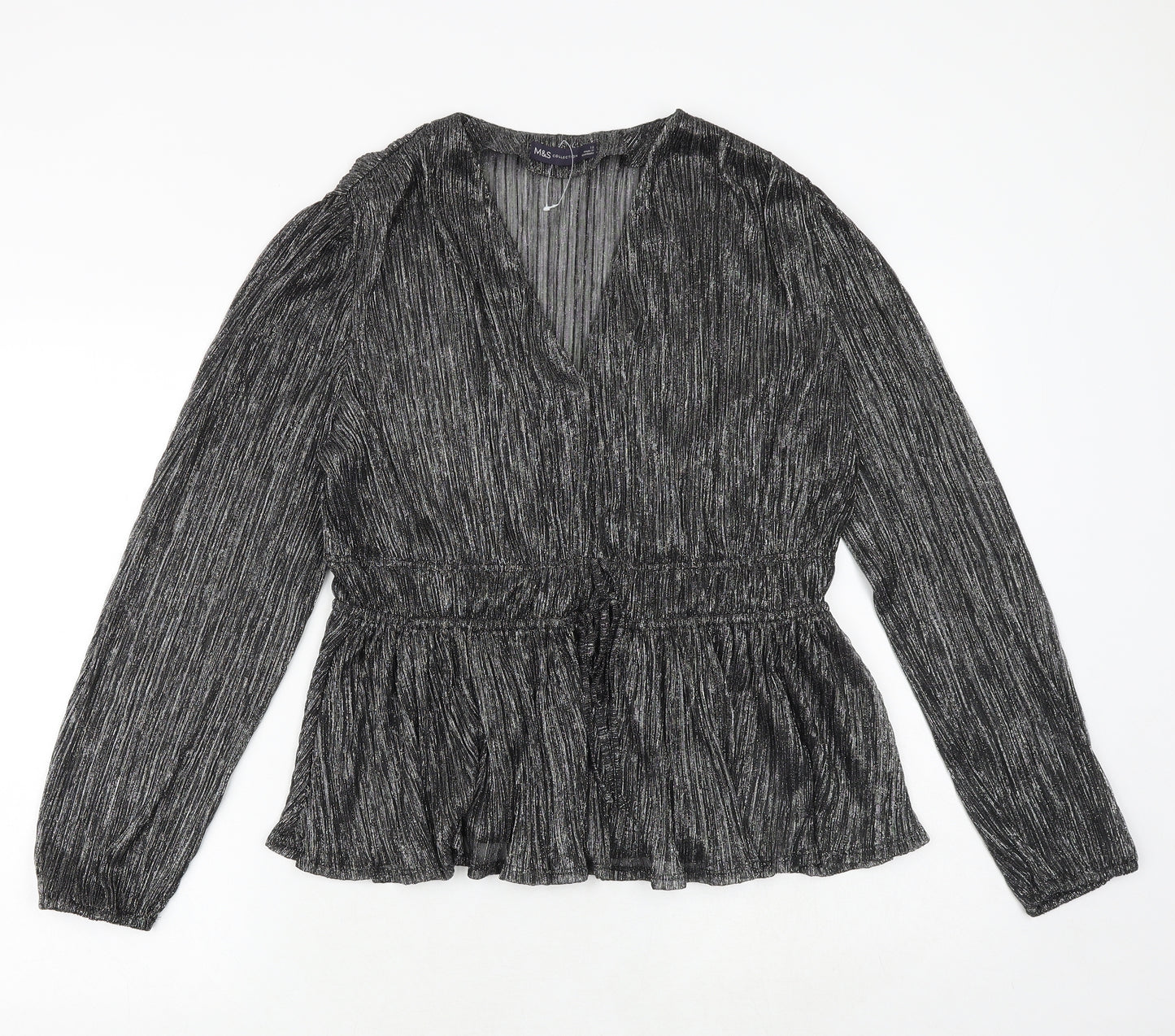 Marks and Spencer Womens Silver Polyester Basic Blouse Size 12 V-Neck