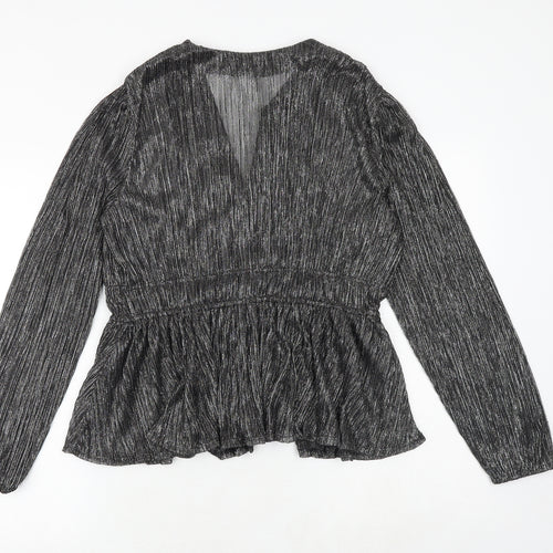 Marks and Spencer Womens Silver Polyester Basic Blouse Size 12 V-Neck