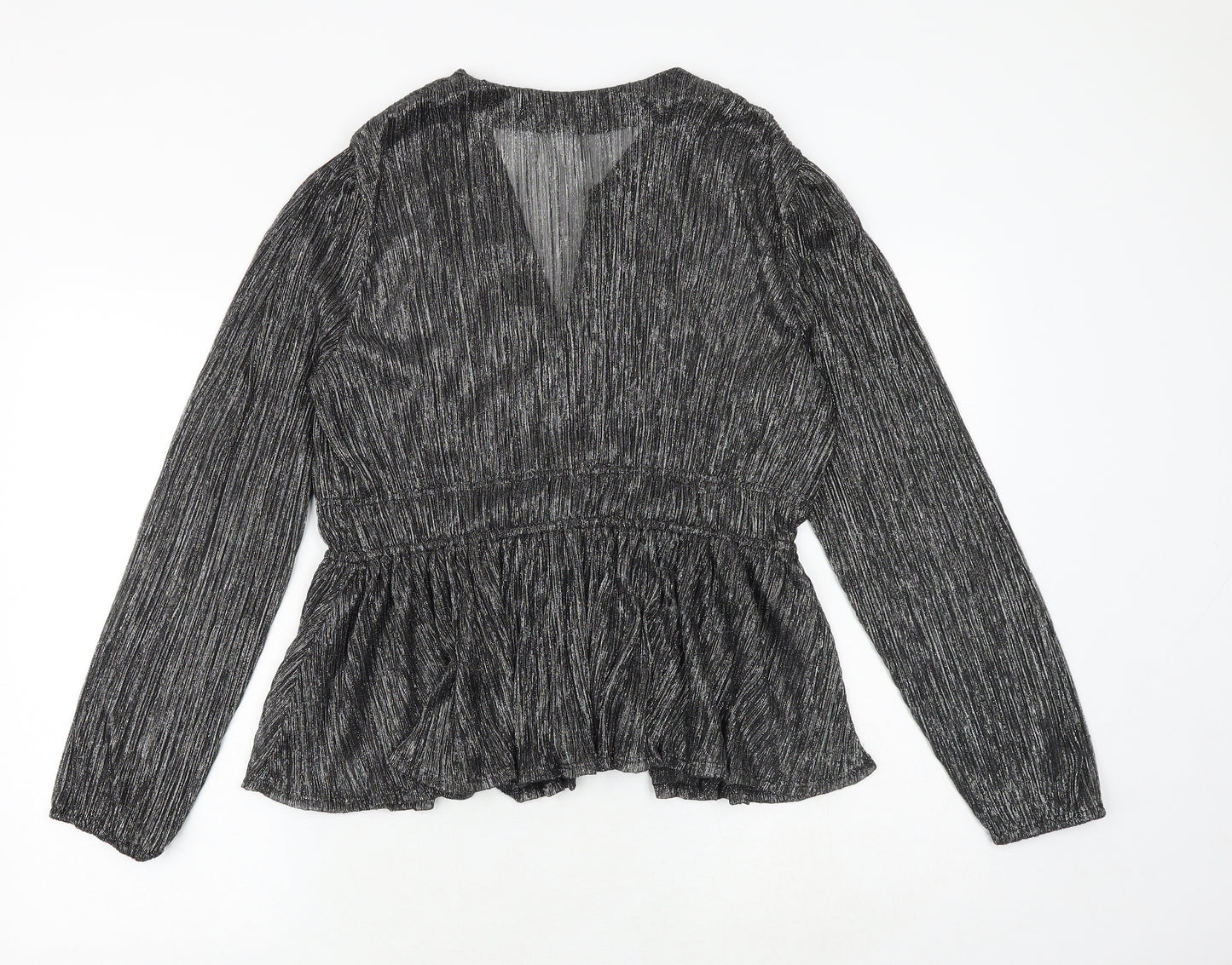 Marks and Spencer Womens Silver Polyester Basic Blouse Size 12 V-Neck