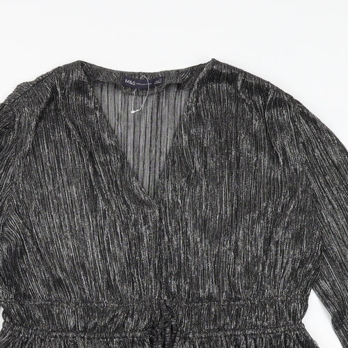Marks and Spencer Womens Silver Polyester Basic Blouse Size 12 V-Neck
