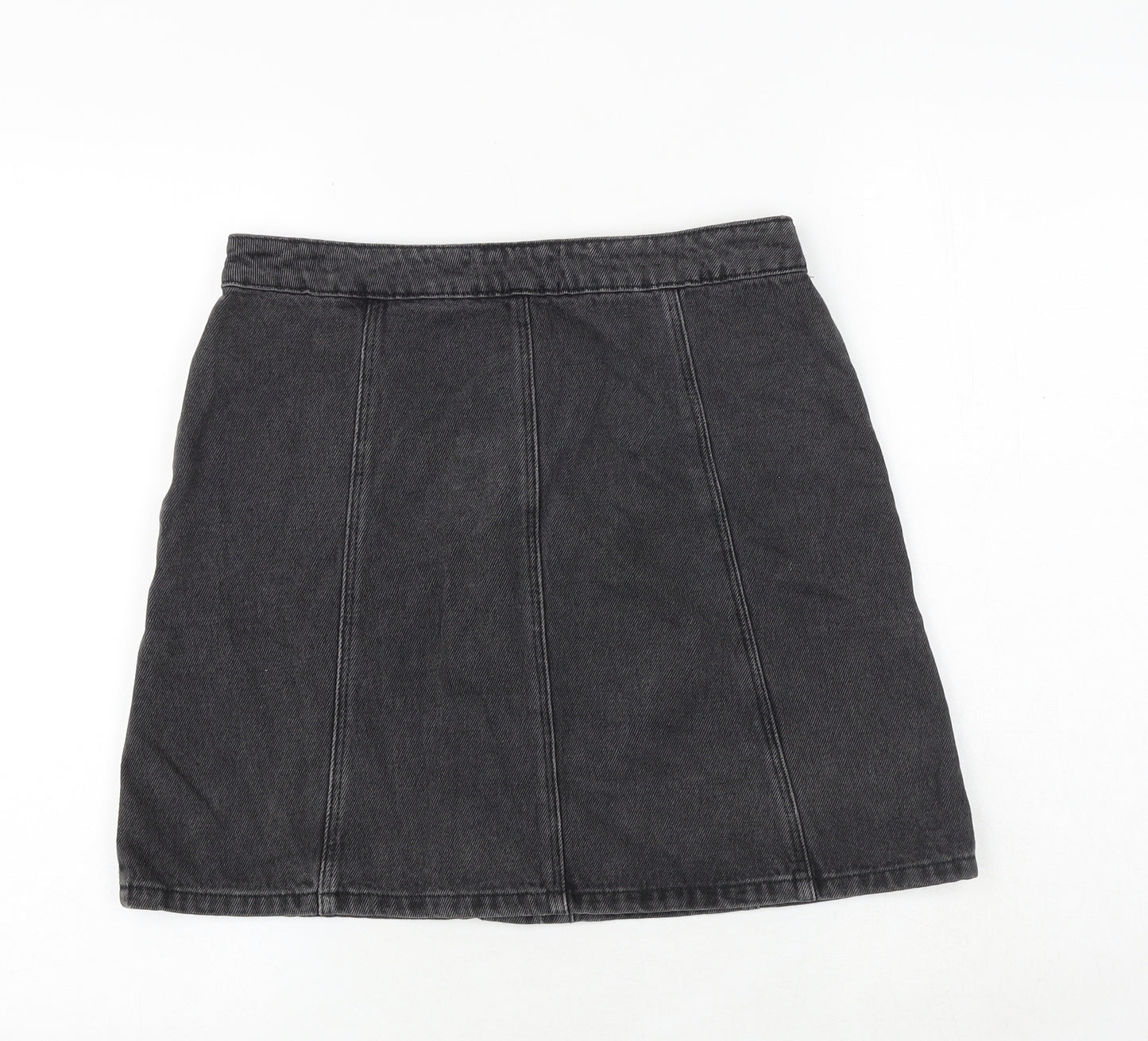 New Look Womens Black Cotton A-Line Skirt Size 10 Button